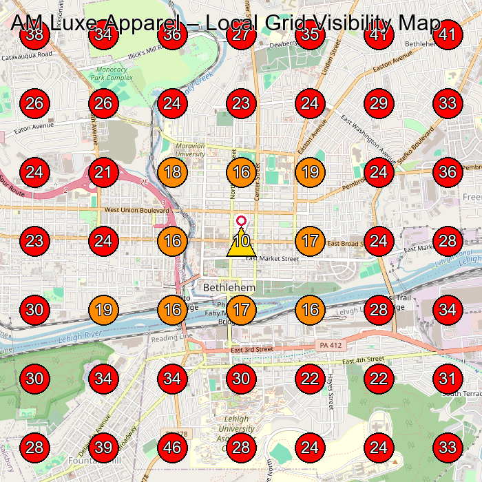 AM Luxe Apparel GeoGrid visibility map for Store in 77 W Broad St STE 19